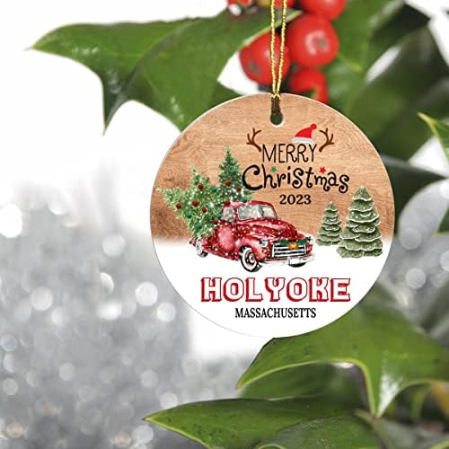 קישוטי עץ חג המולד 2023 - קישוט Holyoke Massachusetts עיר הולדתה מדינת עיר המותאמת אישית - רעיונות למתנה מזכרת Holyoke
