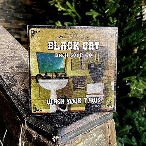 רטרו אמבטיה שחור חתולים עץ תיבת סימן שולחן דקור פלאק שחור חתול אמבטיה סבון שיתוף. לשטוף שלך כפות עץ תיבת סימן אמנות