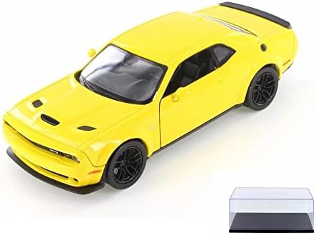 מכונית Diecast עם מקרה תצוגה - 2018 דודג 'צ'לנג'ר SRT Hellcat Widebody Hardtop, צהוב - Showcasts 79350/16d - 1/24 מכונית