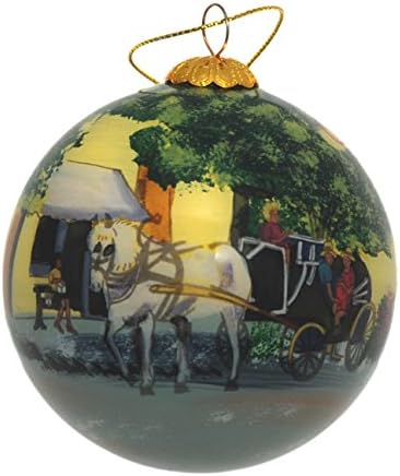 קישוט חג המולד של זכוכית מצוירת ביד - סוס וכרכרה סוואנה