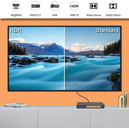 IKARKPOWER 5 PORT 4K@60Hz מתג HDMI עם תמיכה מרחוק HDR10, Dolby Vision, Dolby Atmos, HDCP2.2, YCBCR 4: 4: 4, CEC