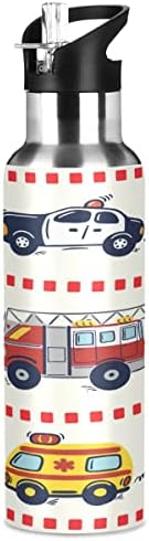 מכונית משטרת משטרת גלאפי מכונית כיבוי אש אמבולנס מכונית בקבוק מים חמוד עם מכסה קש, ללא BPA, 32 עוז בקבוקי מים מבודדים