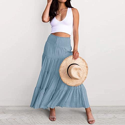 זורם קפלים ארוך מקסי חצאיות לנשים קיץ מזדמן בוהו מקסי חצאית מוצק צבע גבוהה מותן נדנדה שכבות אונליין חצאית