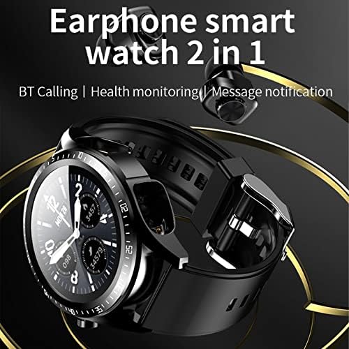 Cagogo 2 ב 1 שעון חכם עם אוזניות, שעון כושר עגול, שעון Bluetooth בגודל 1.28 אינץ