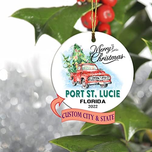 חג שמח 2022 עץ קישוט הראשון לחג הראשון המתגורר בפורט סנט לוסי פלורידה קישוט מדינת מדינת עיר בהתאמה אישית - רעיונות למתנה