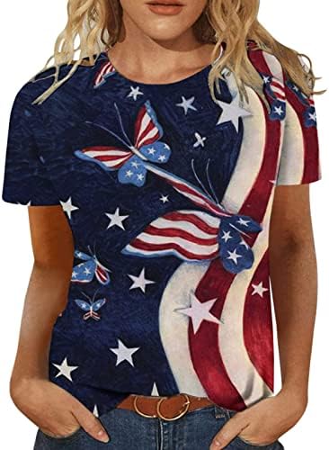 חולצה של צוואר הנשים שרוול קצר 2023 כותנה דגל אמריקאי גרפיקה בראנץ 'בראנץ' חולצה עליונה לנשים א.ב.