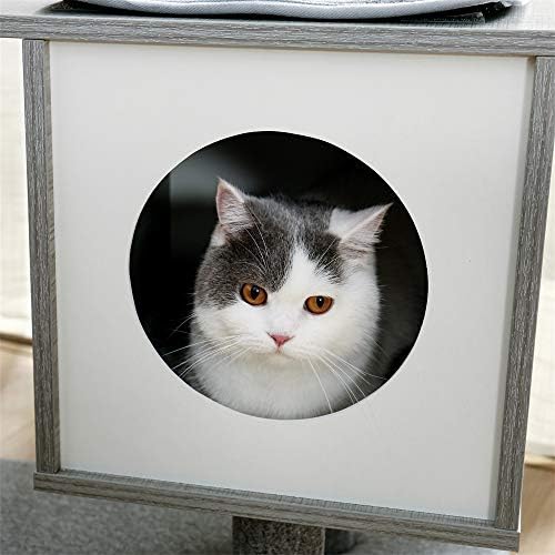 מגדל חתול עץ חתול עם עמודי גירוד מכוסים סיסל, דירה מרווחת ומוט גדול לחתולים קטנים עד בינוניים בגודל 26.0 על 15.7 על