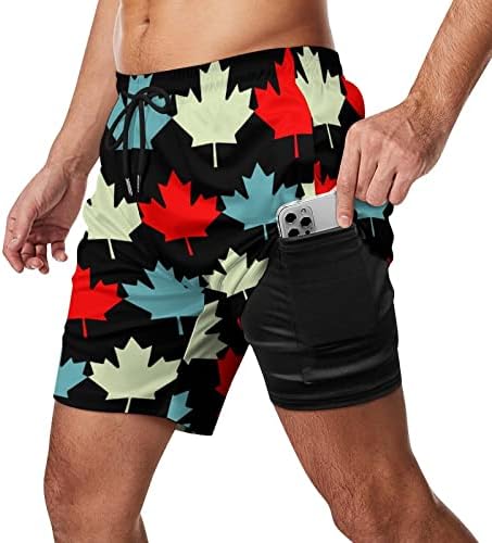 קנדה עלה אדר בגד ים לגברים עם אוניית דחיסה 2 ב 1 מכנסי חוף יבשים מהירים עם כיסים