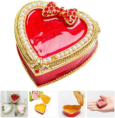 Hanabass אמייל אוהב לב תכשיטים קשת קופץ קופסת תכשיטים מתנה ליום הולדת ליום האהבה