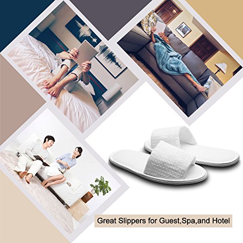 הד 5 זוגות של ופל בוהן פתוח לבן נעלי בית - שני גודל המתאים ביותר גברים ונשים עבור ספא, מסיבת אורח, מלון ונסיעות